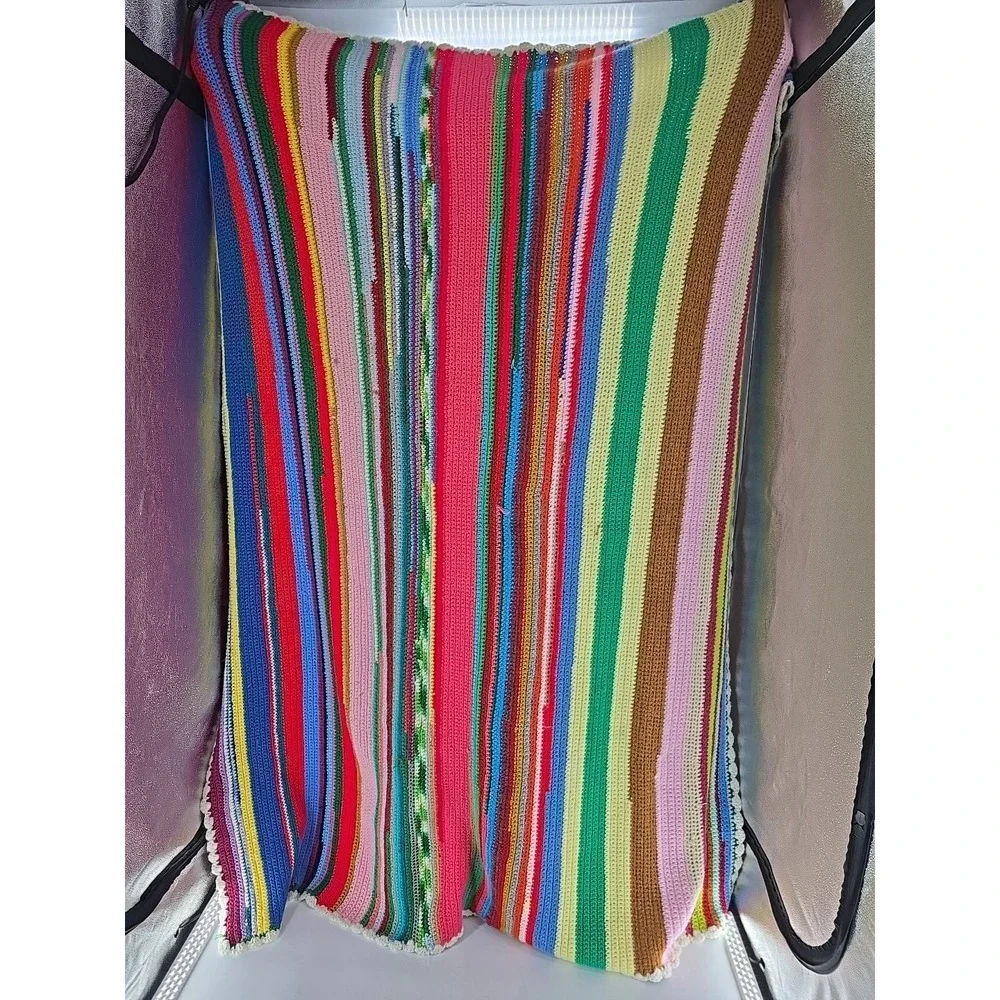 Huge Handmade Crochet Throw Chevron Afghan Cottagecore 80x60‎ Blanket - Colors!